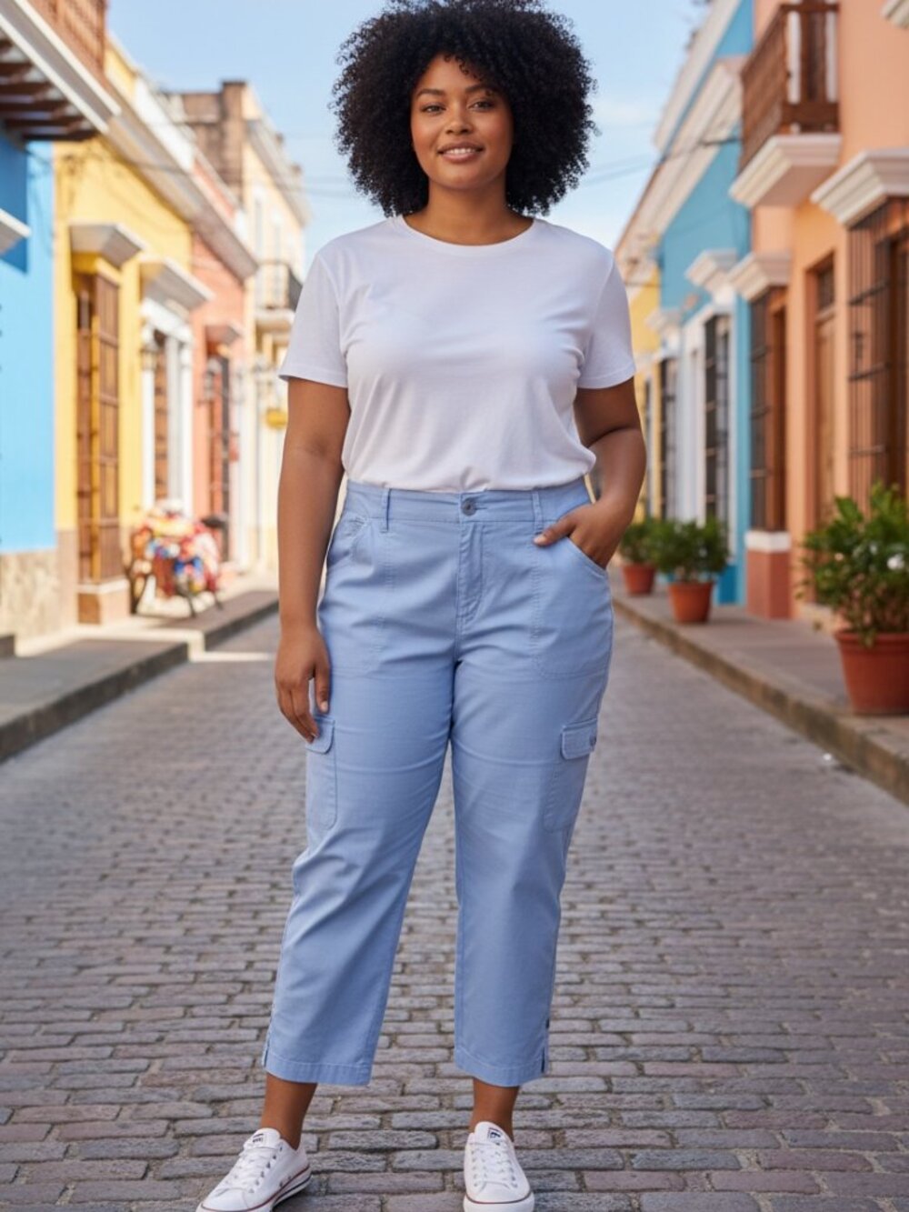Talbots Women's Light Blue Chambray Cropped Cargo Pants, Size 16